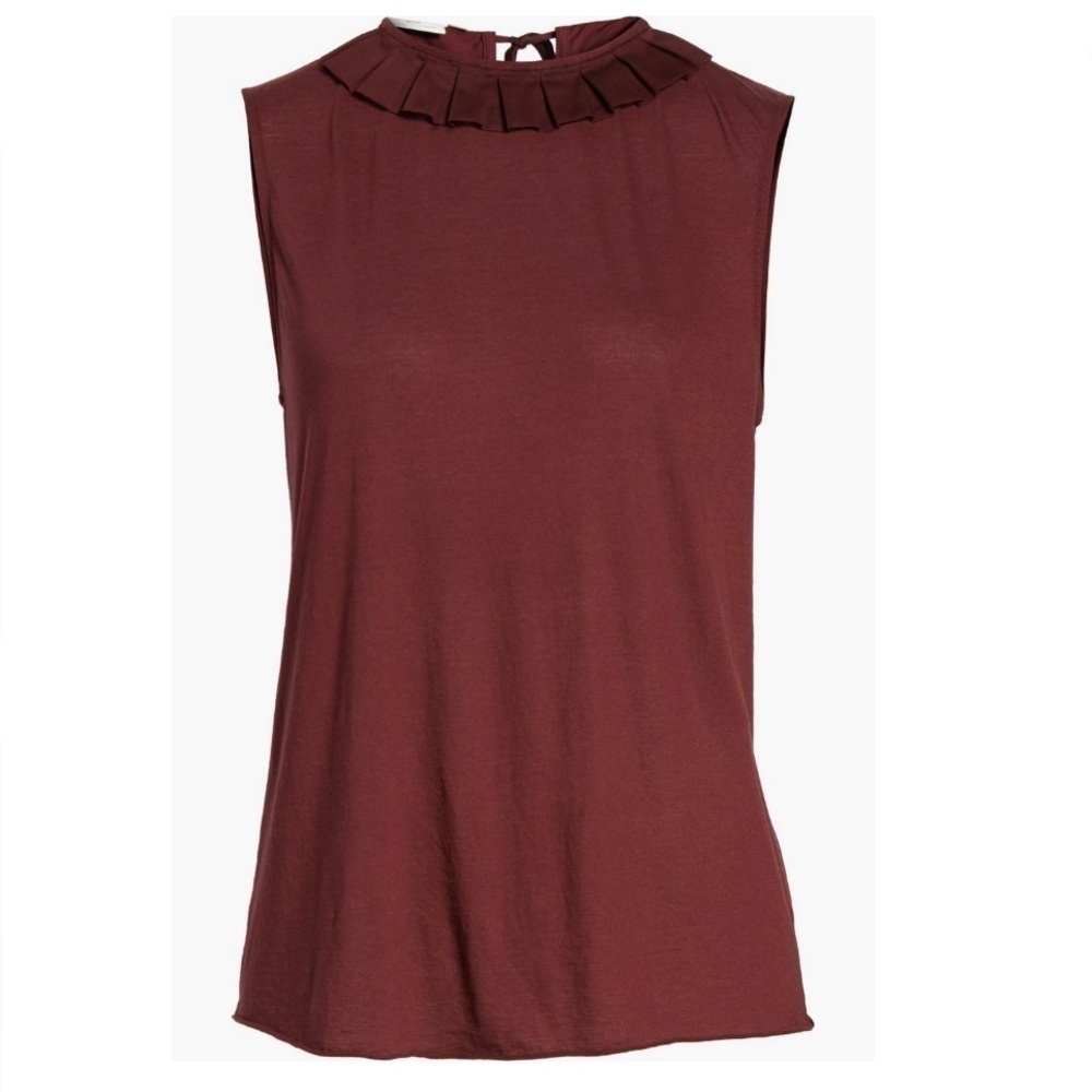 AG Adriano Goldschmidt Deep Currant FAE Ruffle Tank Sleeveless Blouse -Sz M, NWT